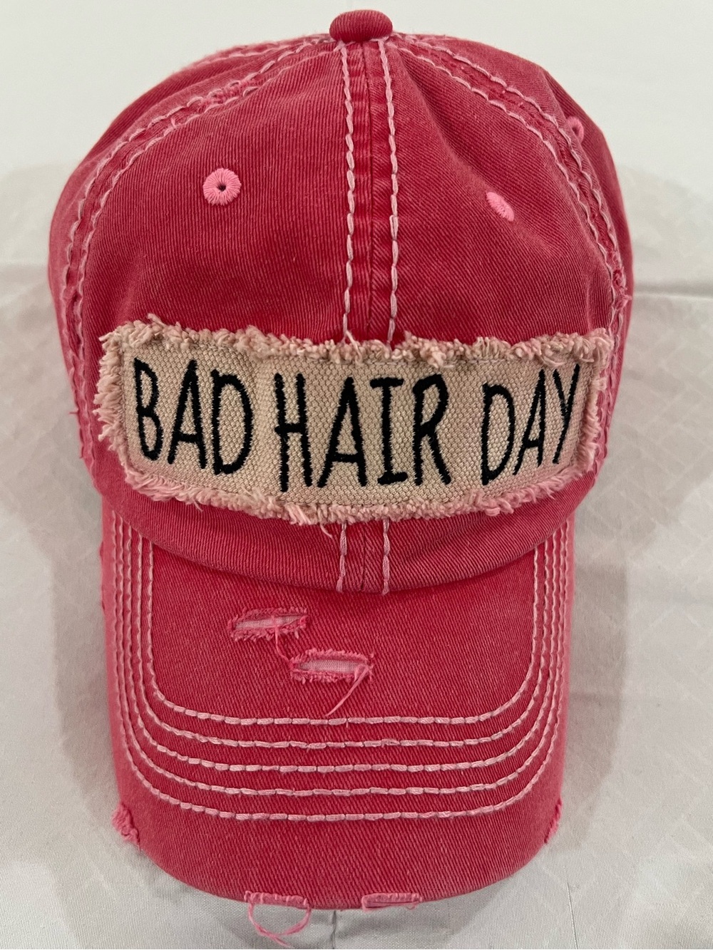 Women's Pink 'Bad Hair Day' Distressed Vintage Baseball Cap 100% Cotton
